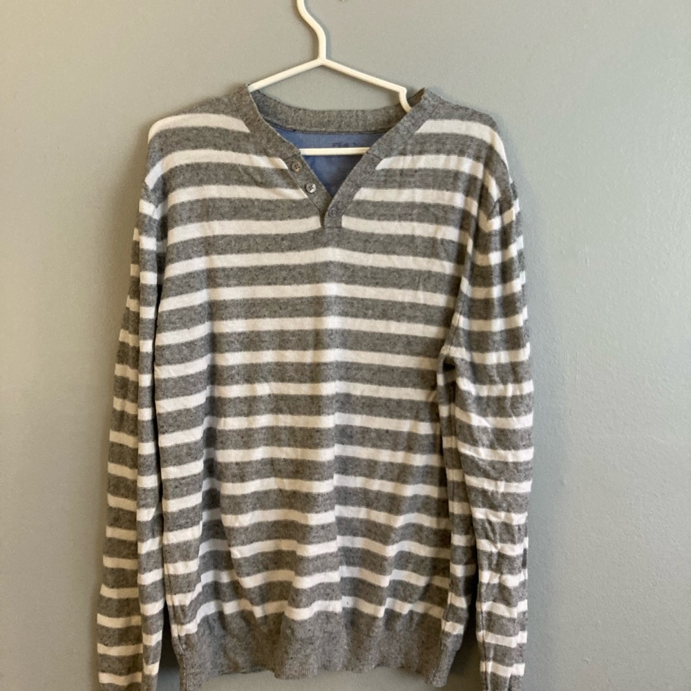 Le 31 Simons men’s Henley grey white striped size large fitted